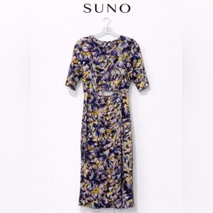 Suno Floral Cutout Dress Silk Purple Lavender White Yellow Midi Easter Dress